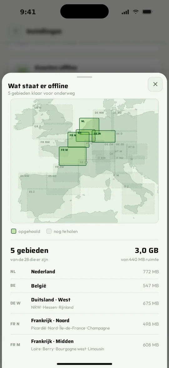 Offline kaarten in de app