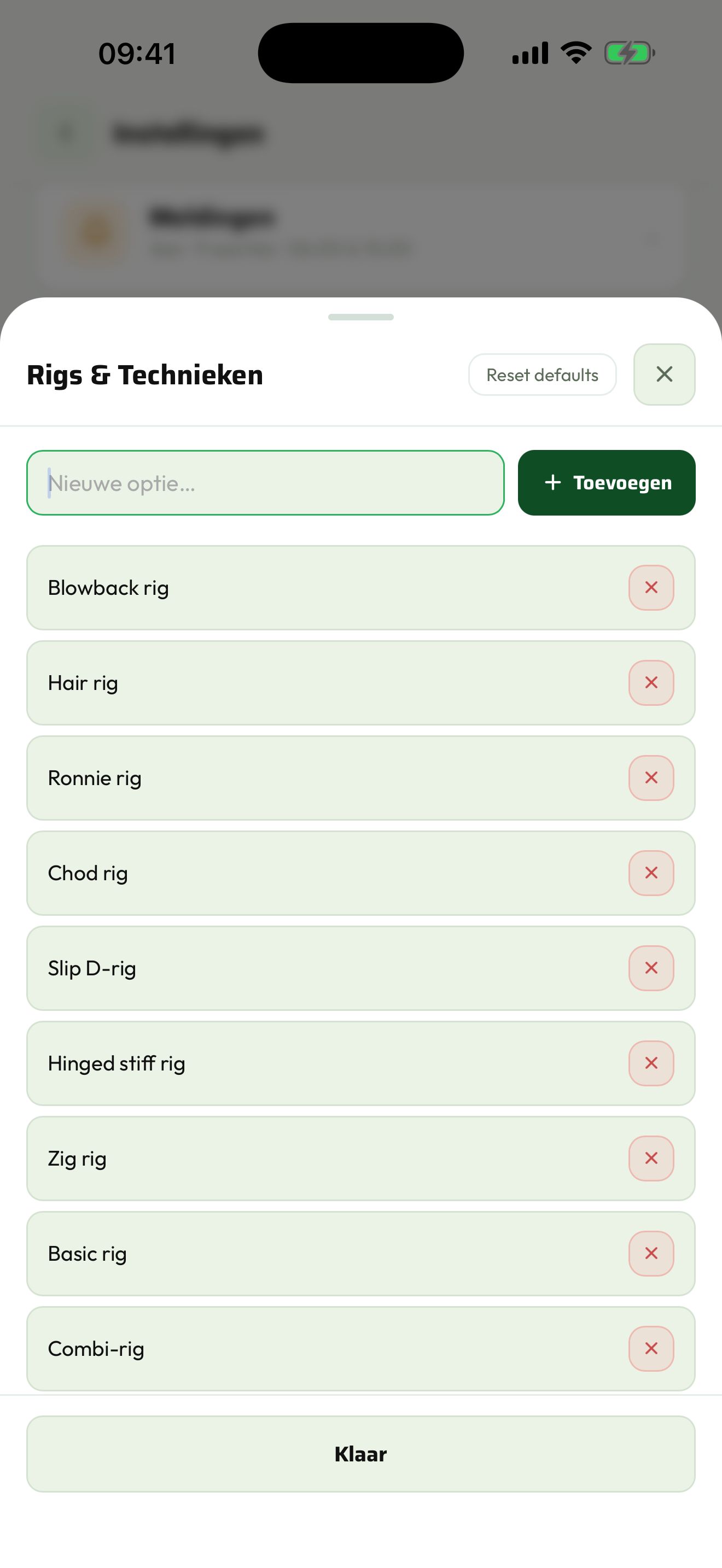 Je eigen lijsten met aas, rigs en voorvoer