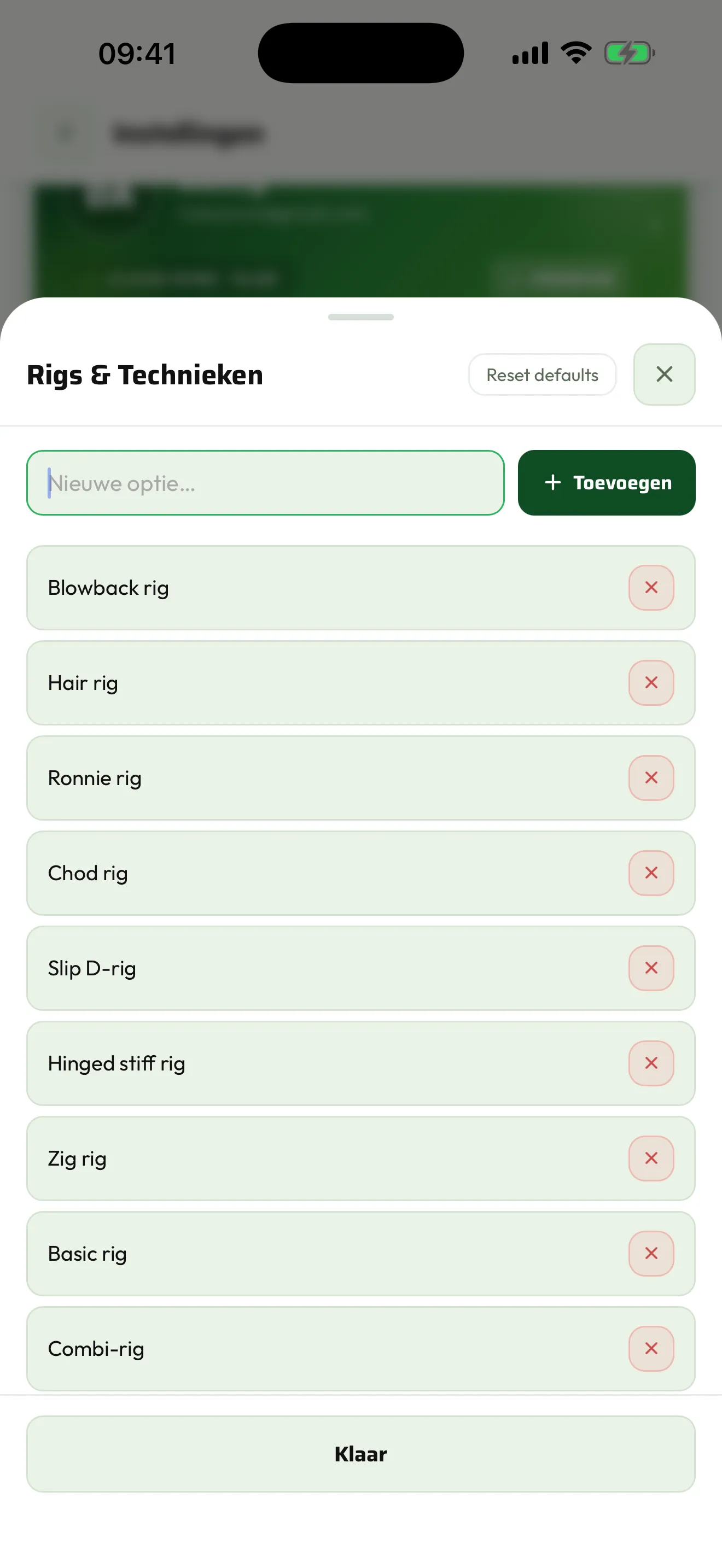 Je eigen lijsten met aas, rigs en voorvoer