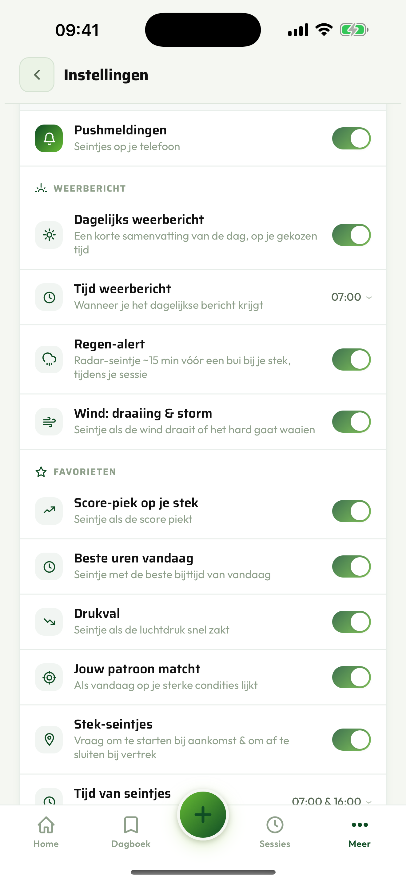 De meldingen-instellingen, per soort aan of uit