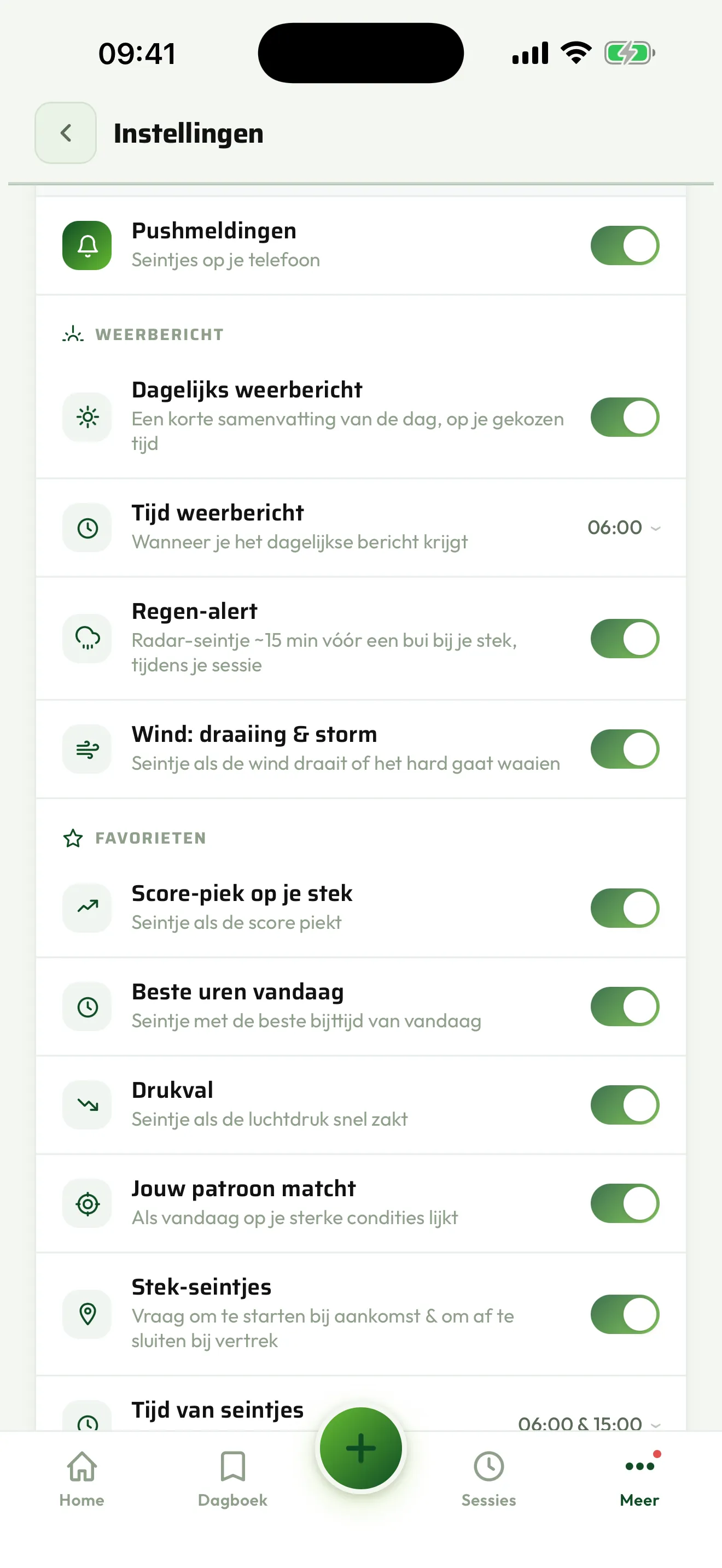 De meldingen-instellingen, per soort aan of uit
