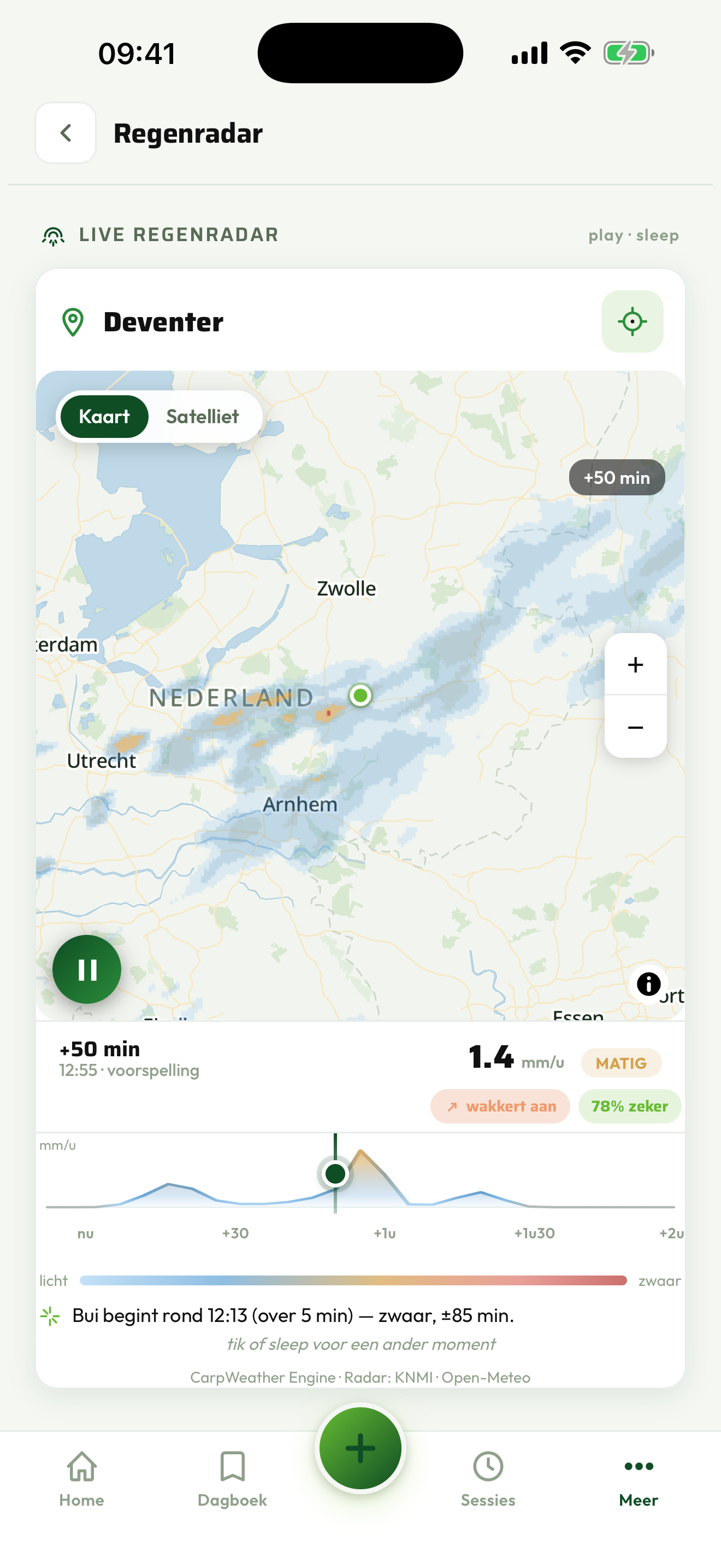 De regenradar met een naderende bui