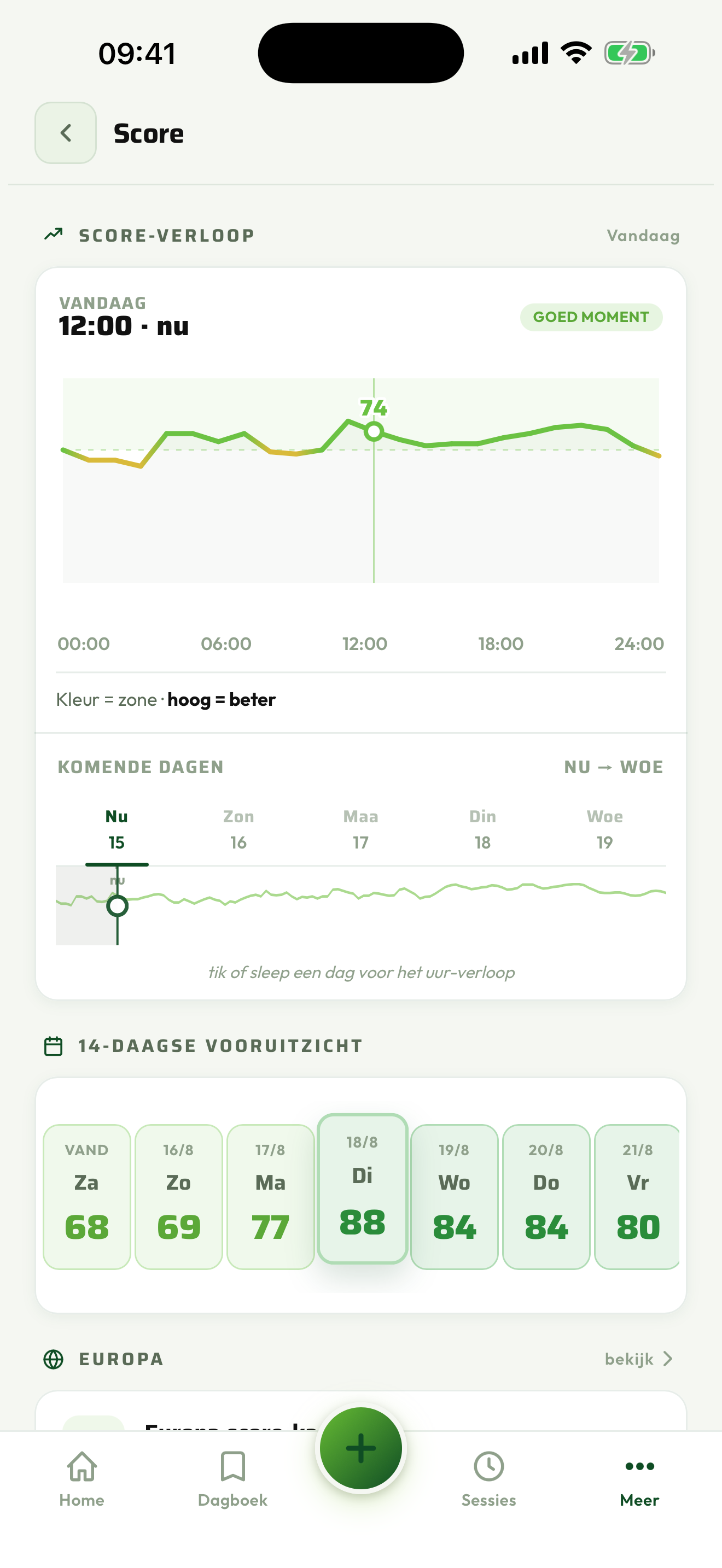 Het scoreverloop over de dag