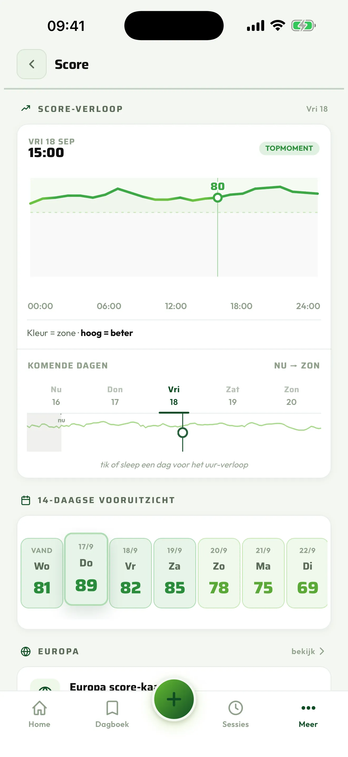 Het scoreverloop over de dag
